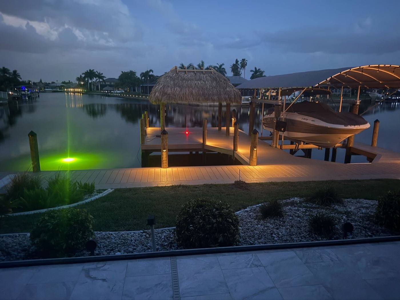 The finished dock at dusk