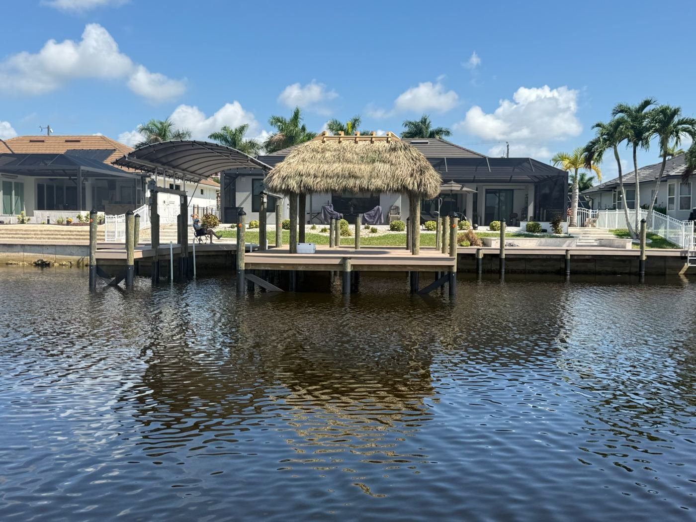 Finished dock, tiki hut and canopy lift from the canal