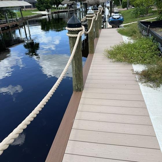 Slate Gray vinyl walkway with Brownstone picture framing and rope rail